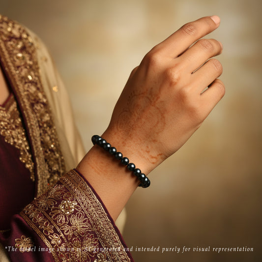 7.0-8.0mm Black Near Round Single Row Freshwater Pearl Bracelet