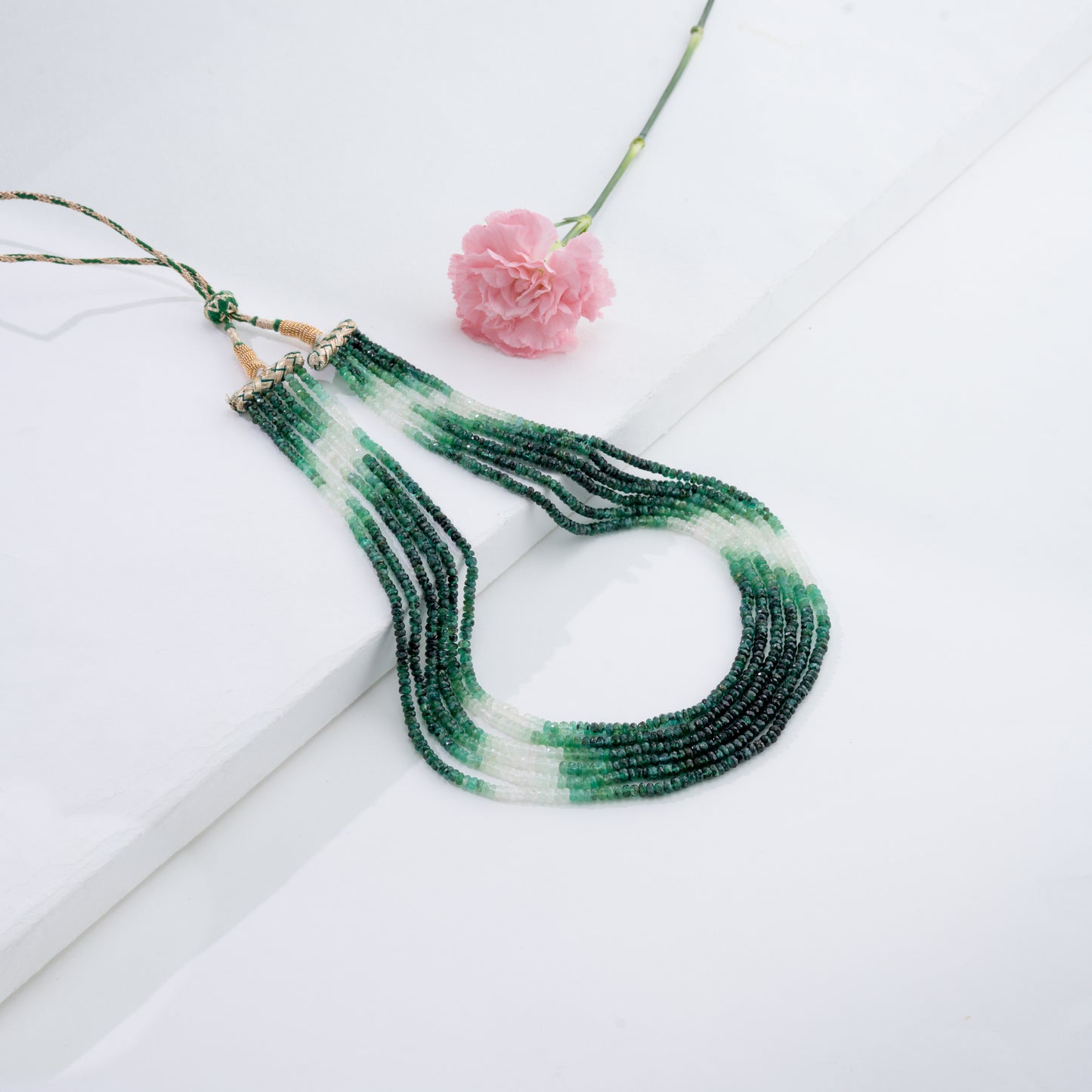 Natural Emerald Shaded Mala