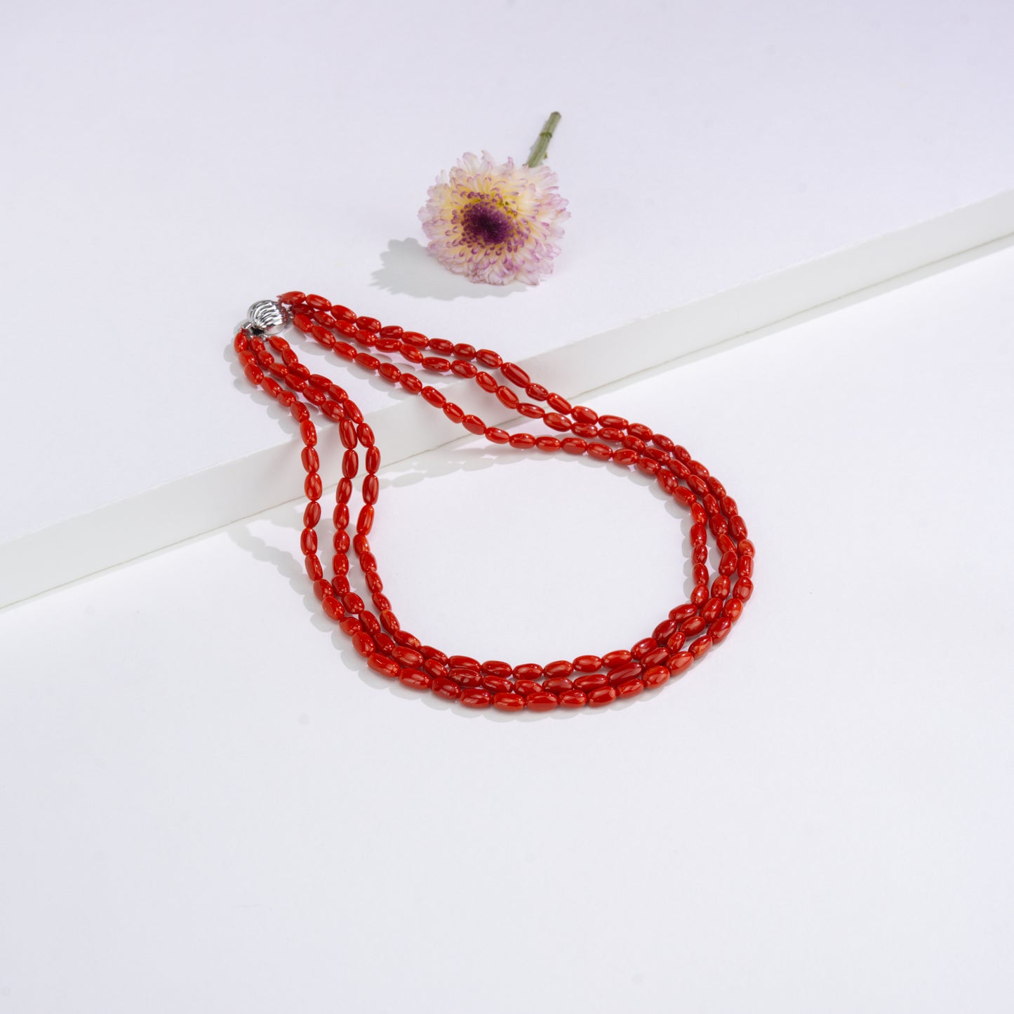 Traditional Natural Red Coral Oval Beads Neacklace