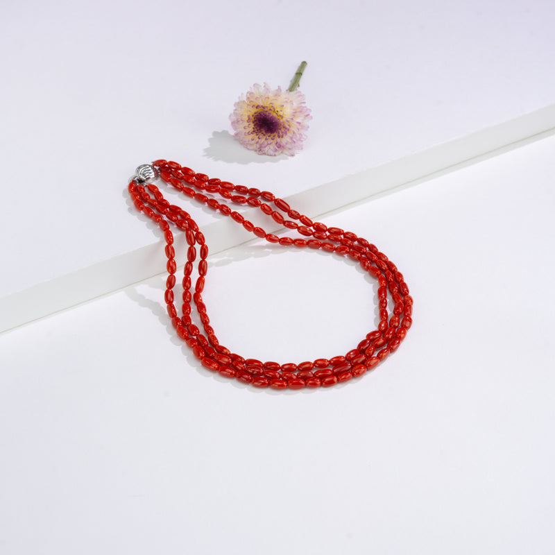 Traditional Natural Red Coral Oval Beads Neacklace