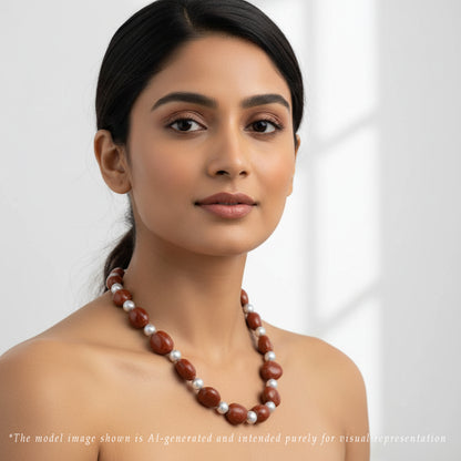 Red Jasper Semi Precious Beads Grey Freshwater Pearl Necklace