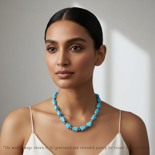 Light Blue Semi Precious Beads & Black Freshwater Pearl Necklace