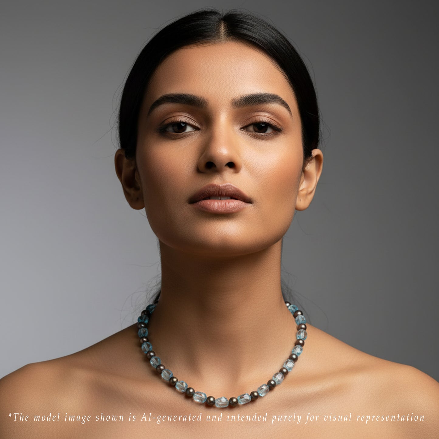 Blue Topaz Beads & Black Freshwater Pearl Necklace