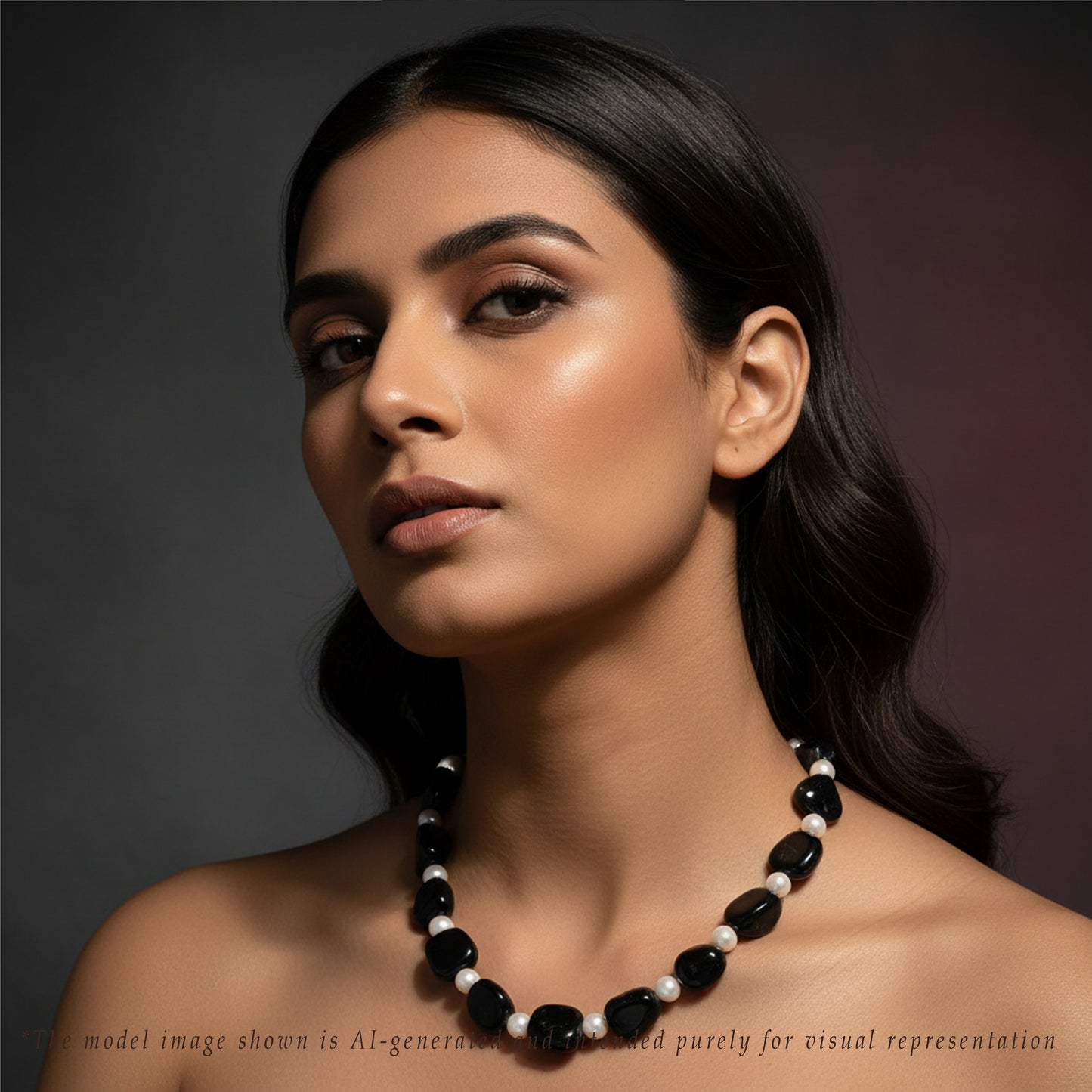 Black Onyx Semi Precious Beads & White Freshwater Pearl Necklace