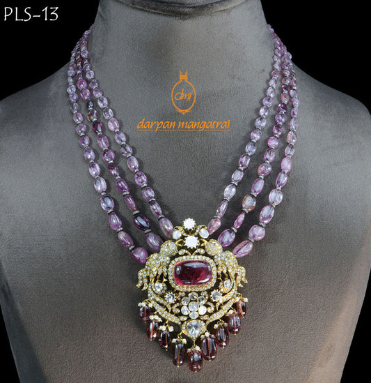 Marvellous Mauve Polki with Tourmaline Necklace