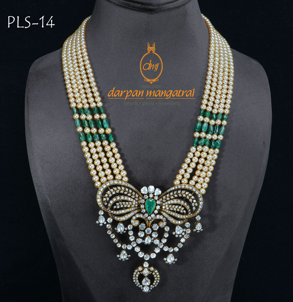 Chandelier Inspired Polki, Pearls and Emerald Necklace