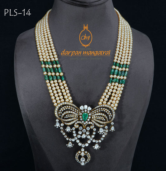 Chandelier Inspired Polki, Pearls and Emerald Necklace
