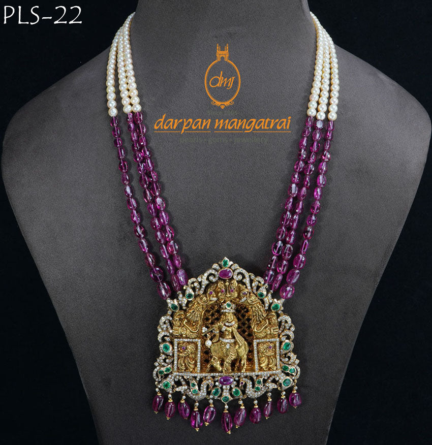 Jai Shree Krishna Ruby, Emerald and Gold Polki Necklace