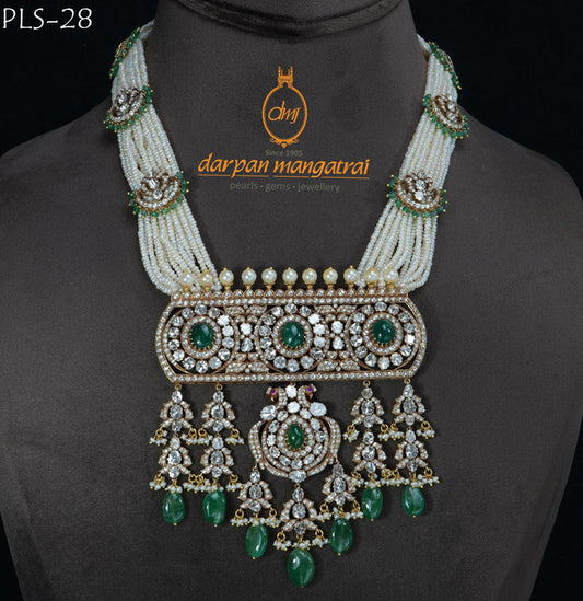 Nizami Polki, Emeralds, Ruby and Pearl Necklace