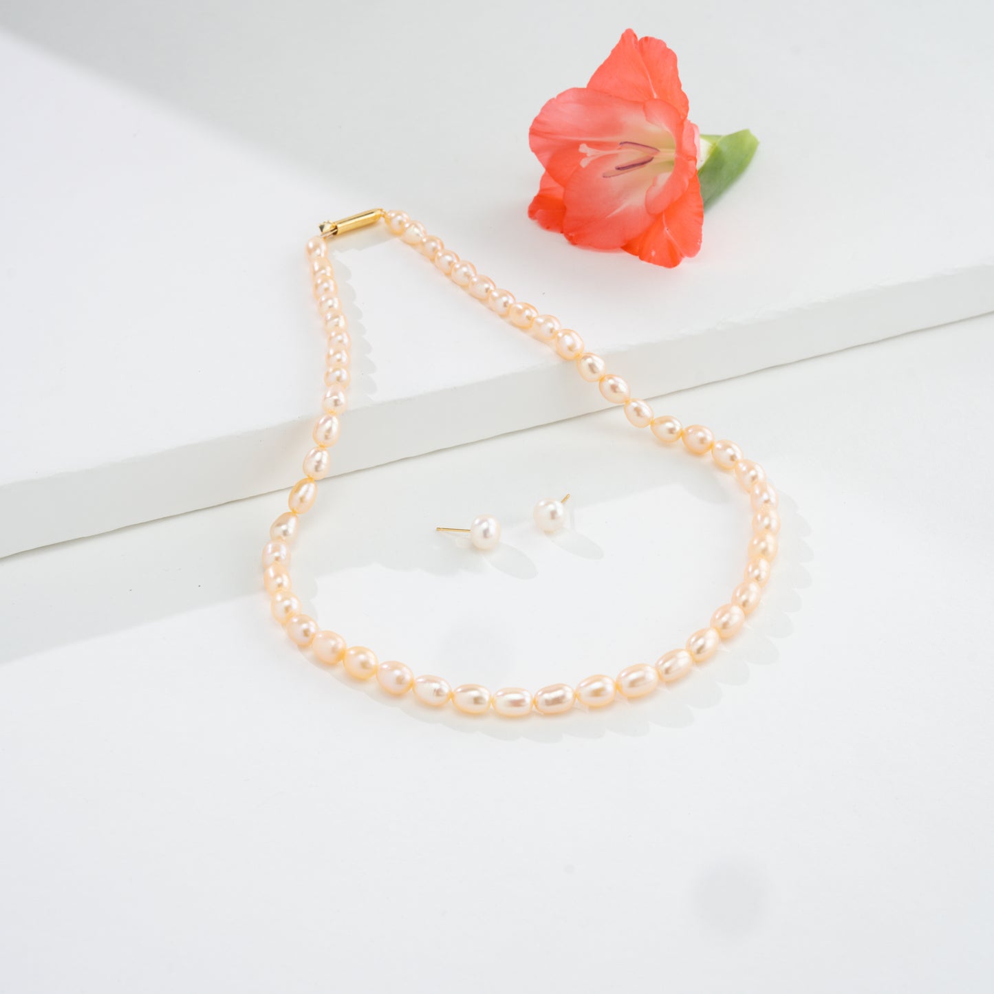 8.0-9.0mm Pink Drop Freshwater Pearl Necklace Set - A Quality