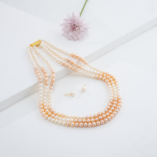 6.0-7.0mm Multicolor Near Round Freshwater Pearl Necklace Set - A Quality