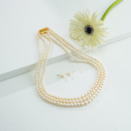 Grading White Near Round Freshwater Pearl Necklace Set - AAA Quality