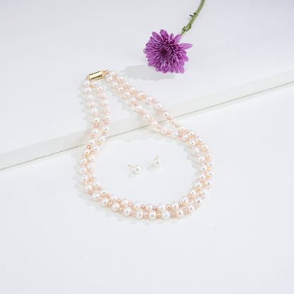 7.0-8.0mm Multicolor Near Round Freshwater Pearl Necklace Set - A Quality