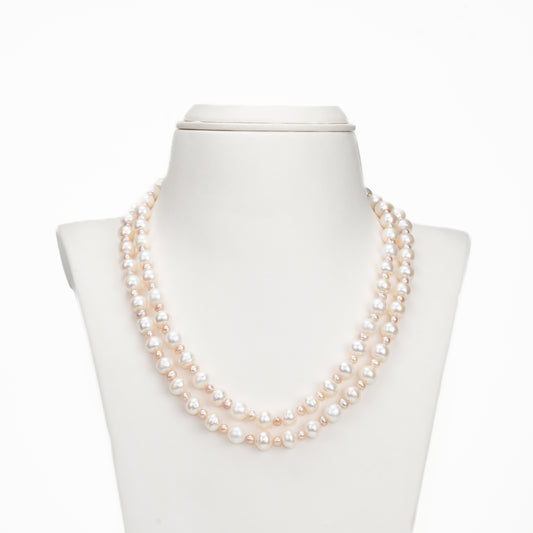 7.0-8.0mm Multicolor Near Round Freshwater Pearl Necklace Set - A Quality