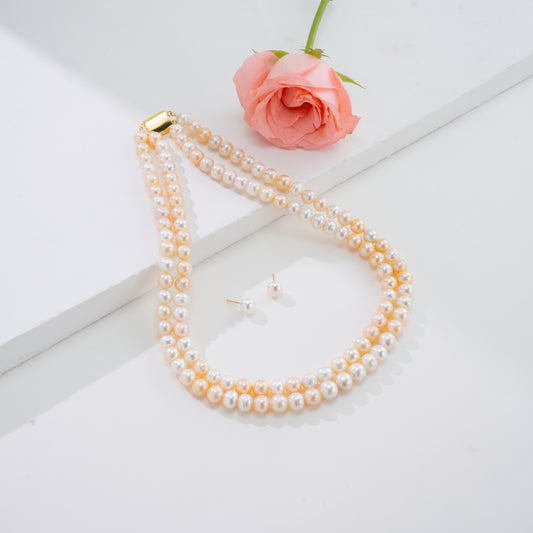 8.0-9.0mm Multicolor Near Round Freshwater Pearl Necklace Set - A Quality