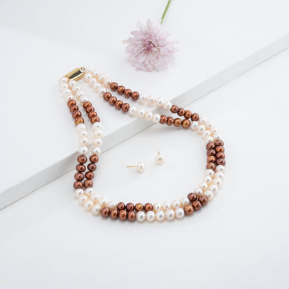 8.0-9.0mm Multicolor Near Round Freshwater Pearl Necklace Set - A Quality