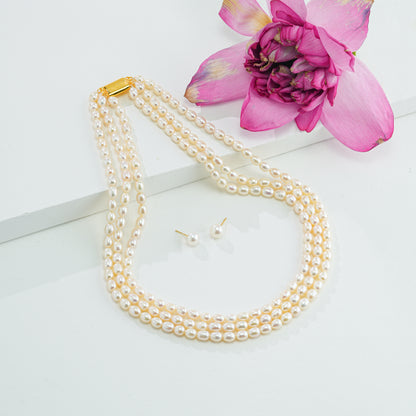 7.0-8.0mm White Drop Freshwater Pearl Necklace Set - A Quality