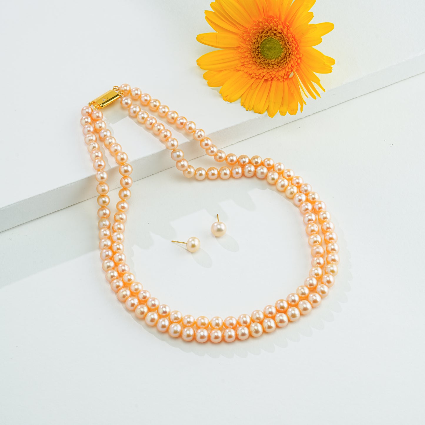 7.0-8.0mm Pink Round Freshwater Pearl Necklace Set - AAA Quality