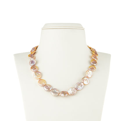 16.0-17.0mm Pink Coin Baroque Freshwater Pearl Necklace Set - A Quality