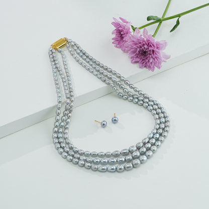 Grading Grey Drop Freshwater Pearl Necklace Set - AA Quality