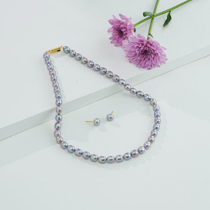9.0-10-0mm Grey Drop Freshwater Pearl Necklace Set - AA Quality
