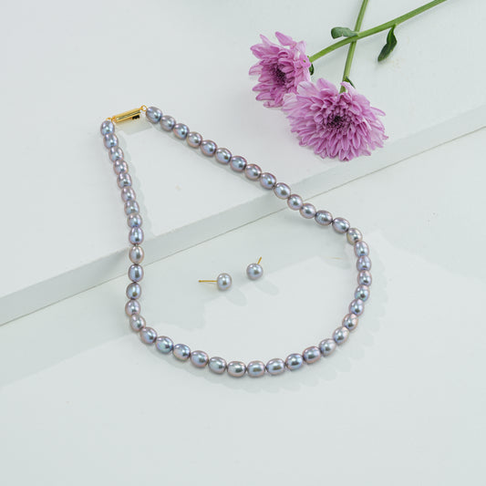 9.0-10-0mm Grey Drop Freshwater Pearl Necklace Set - AA Quality