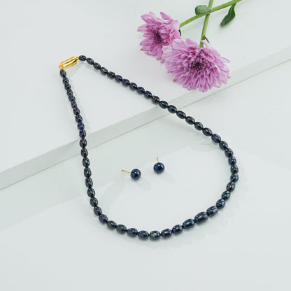 Grading Black Drop Freshwater Pearl Necklace Set - A Quality