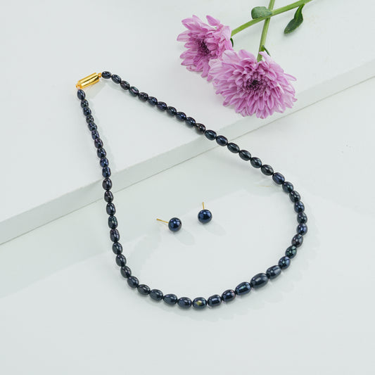 Grading Black Drop Freshwater Pearl Necklace Set - A Quality