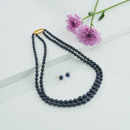 Grading Black Drop Freshwater Pearl Necklace Set - A Quality