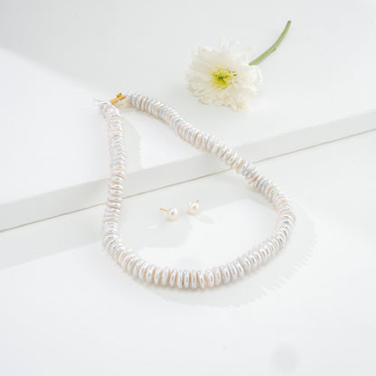 4.0-5.0mm White Coin Fancy Freshwater Pearl Necklace Set - A Quality
