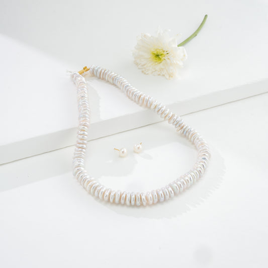 4.0-5.0mm White Coin Fancy Freshwater Pearl Necklace Set - A Quality