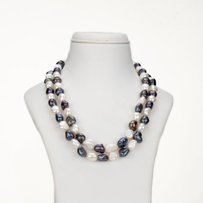 11.0-12.0mm Semi Baroque  Multicolor Freshwater Pearl Necklace Set - A Quality
