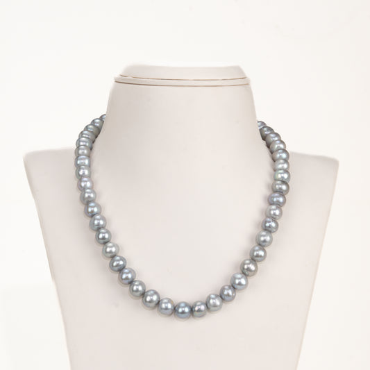 10.0-11.0mm Grey Near Round Freshwater Pearl Necklace Set - A Quality