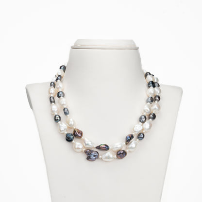 11.0-12.0mm Semi Baroque  Multicolor Freshwater Pearl Necklace Set - A Quality