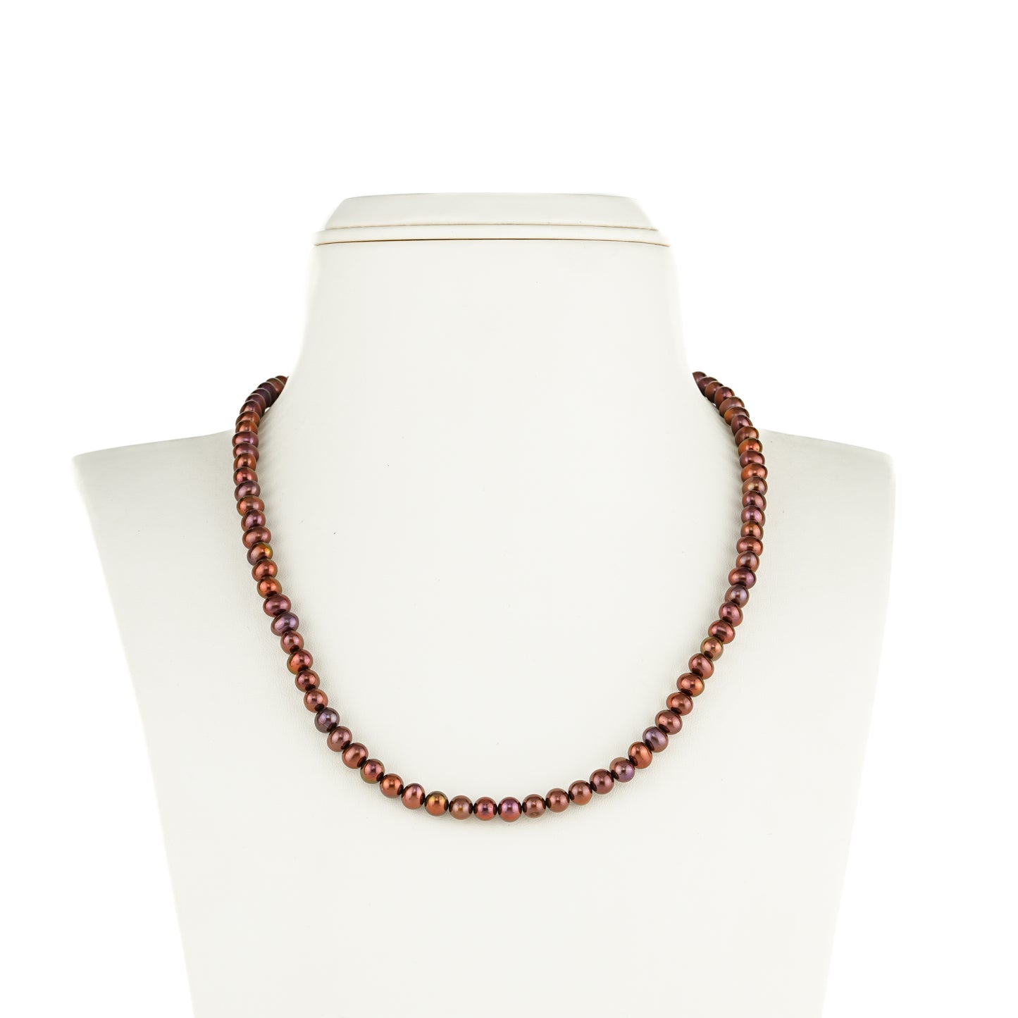 5.0-6.0mm Bronze Near Round Freshwater Pearl Necklace Set - A Quality