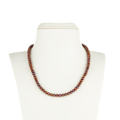 5.0-6.0mm Bronze Near Round Freshwater Pearl Necklace Set - A Quality