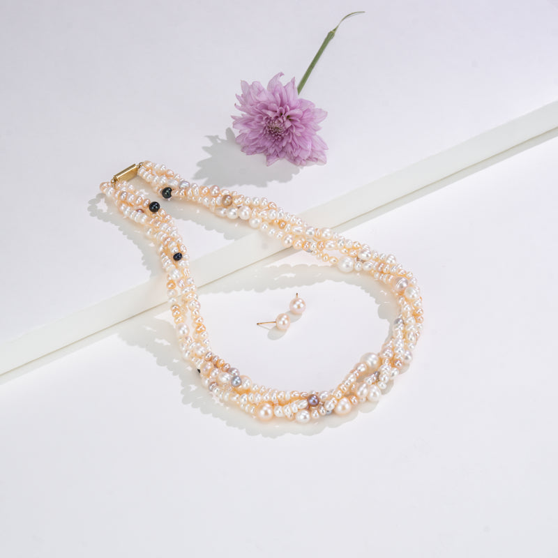 Multicolor Mix Freshwater Pearl Necklace Set - A Quality