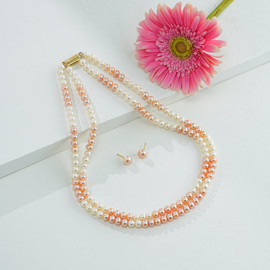 6.0-7.0mm Multicolor Near Round Freshwater Pearl Necklace Set - AA Quality