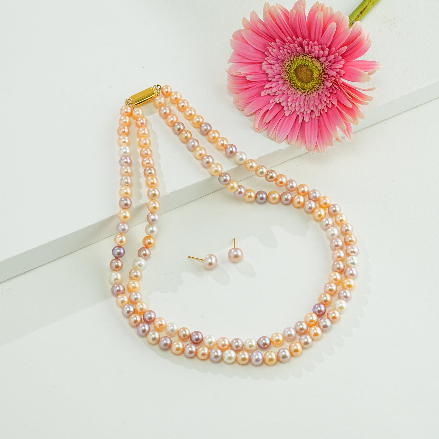 7.0-8.0mm Multicolor Round Freshwater Pearl Necklace Set - AA Quality