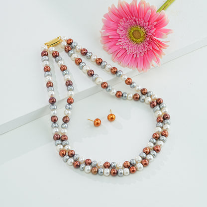 8.0-9.0mm Mix Multicolor Freshwater Pearl Necklace Set - A Quality