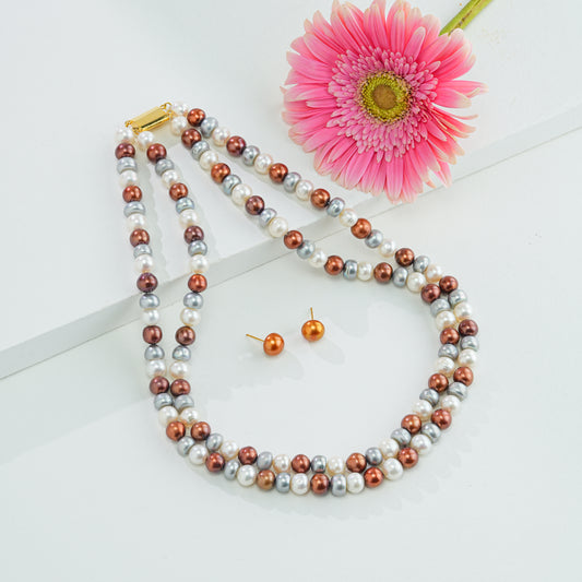 8.0-9.0mm Mix Multicolor Freshwater Pearl Necklace Set - A Quality