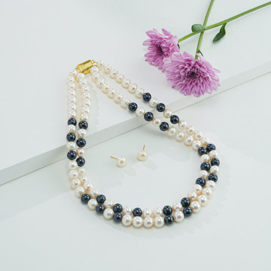 Grading Multicolor Near Round Freshwater Pearl Necklace Set - A Quality