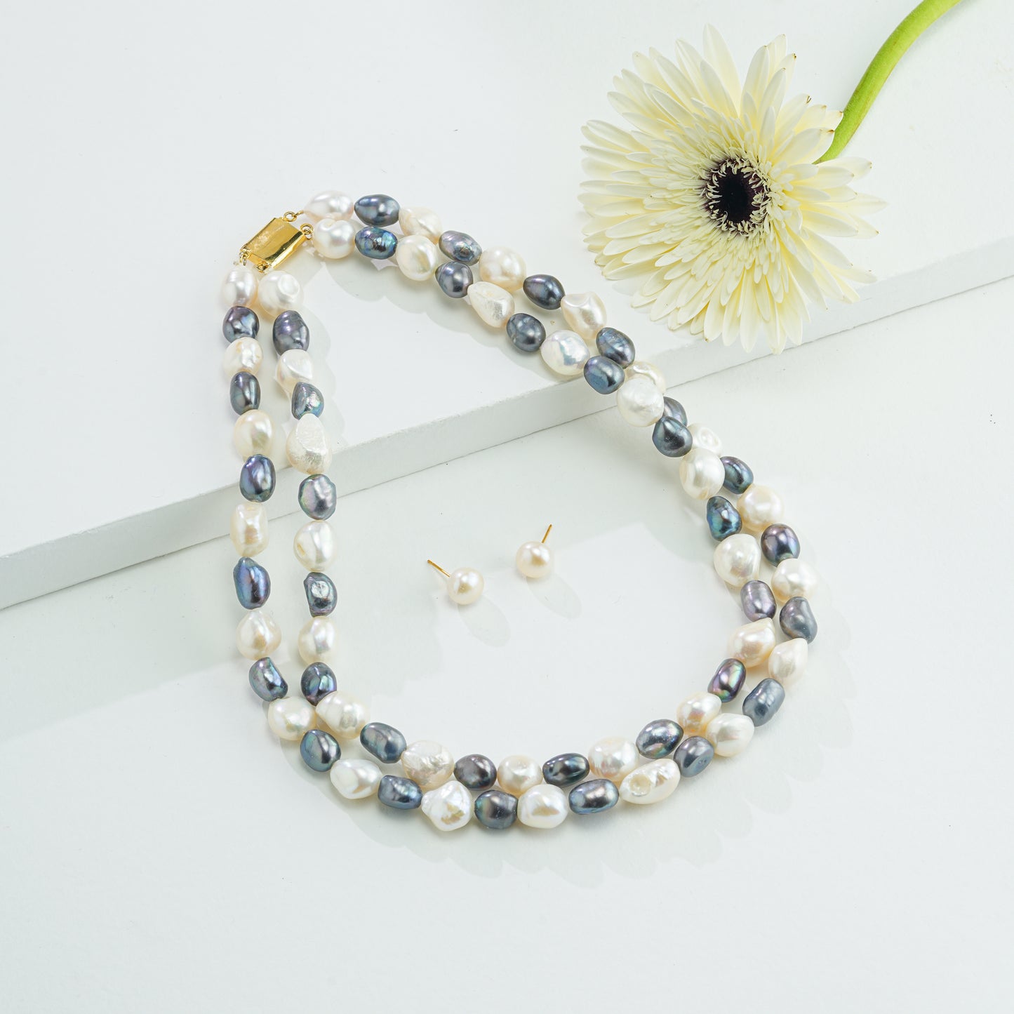 12.0-13.0mm Semi Baroque  Multicolor Freshwater Pearl Necklace Set - A Quality