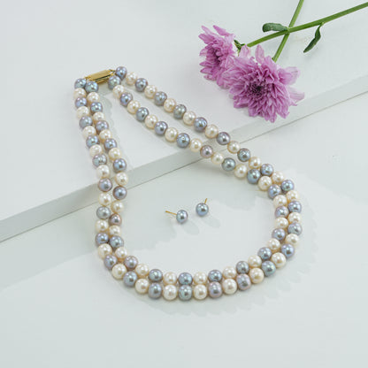 8.0-9.0mm Multicolor Near Round Freshwater Pearl Necklace Set - AA Quality