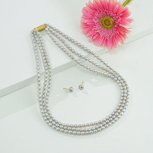 6.0-7.0mm Grey Drop Freshwater Pearl Necklace Set - A Quality