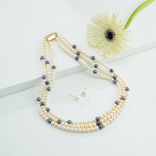 6.0-7.0mm Multicolor Near Round Freshwater Pearl Necklace Set - A Quality