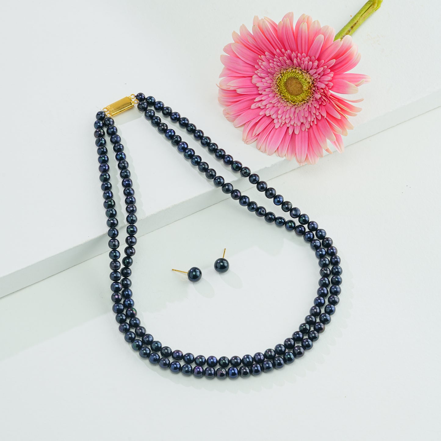 6.0-7.0mm Black Near Round Freshwater Pearl Necklace Set - A Quality