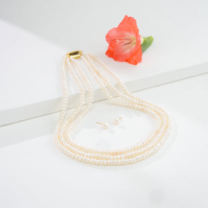 4.0-5.0mm White Button Freshwater Pearl Necklace Set - A Quality