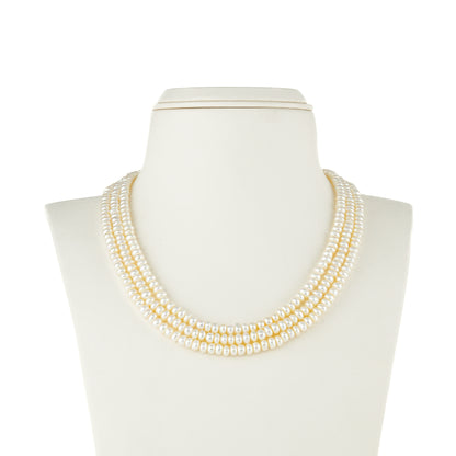 4.0-5.0mm White Button Freshwater Pearl Necklace Set - A Quality