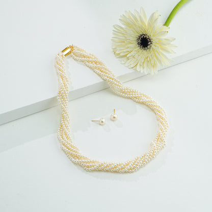 3.0-4.0mm White Round Freshwater Pearl Necklace Set - AAA Quality